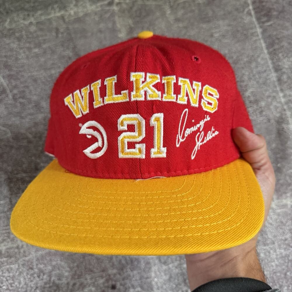 Men's Vintage 80's AJD Atlanta Hawks Dominique Wilkins Red Wool Snapback Hat Cap